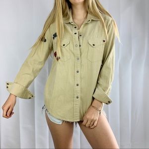 Free People corduroy embroidered floral top